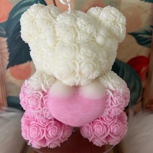 Decorative Rose Teddy Bear w/heart candle